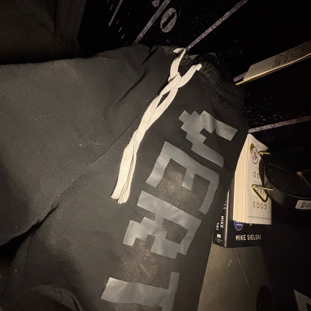Black Joggers with Gray Lettering